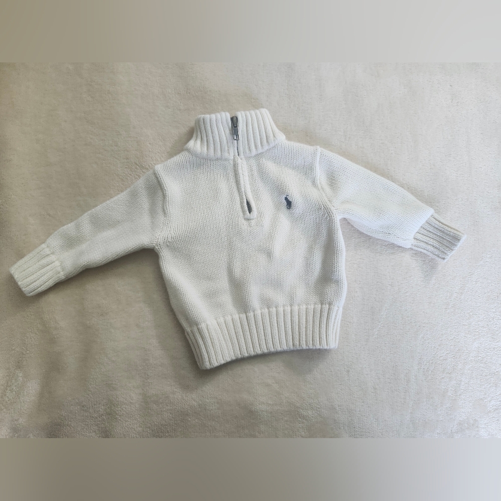 Ralph Lauren White Half-Zip Ribbed Sweater